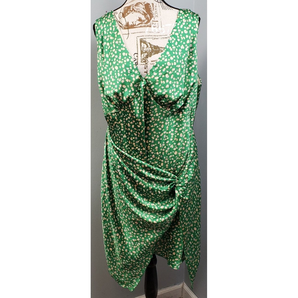 What Lo Wants Arlene Twist-Front Dress Womens 2X Multi Abstract Polka Dot Formal